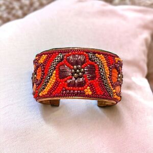 Stephan & CO Floral Orange Brown Beaded Bangle NWOT